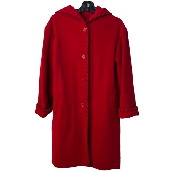 Marvin Richards Classic 100% Wool Hooded Red Coat Size S - Picture 1 of 9